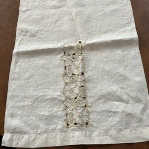Vintage Cutwork Cream Table Runner with Floral Embroidery
